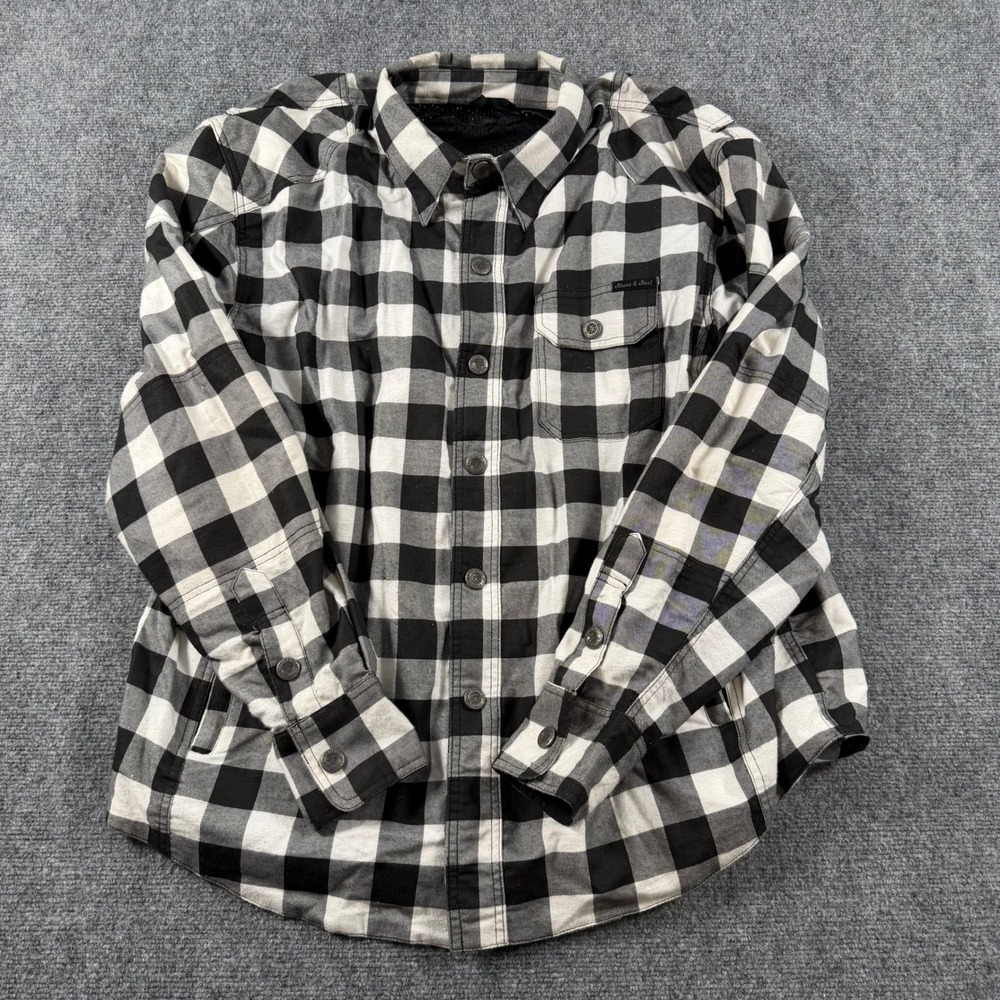 Street & Steel Riding Flannel Mens 2XL Black White Plaid Motorcycle Shirt Armour
